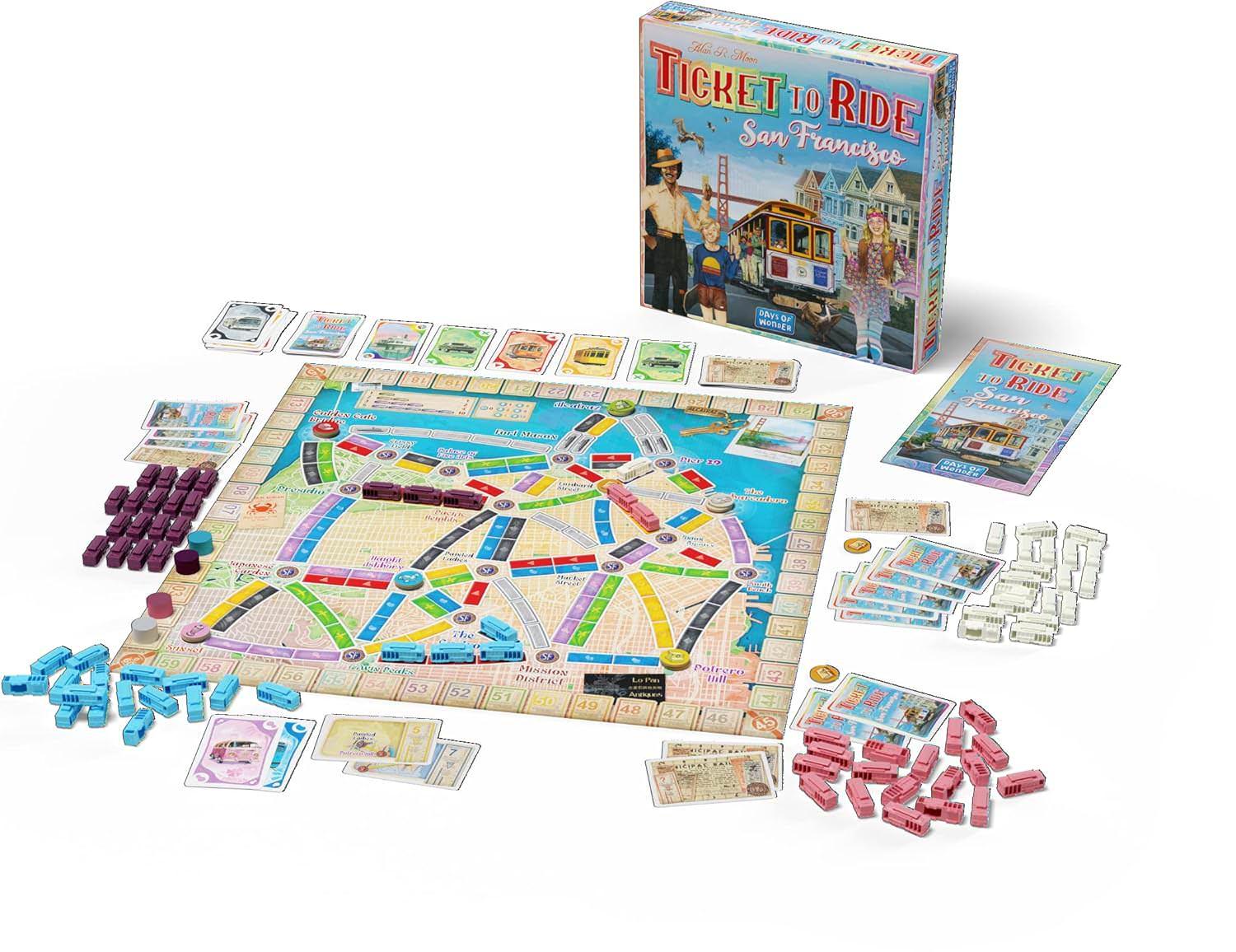 ボードゲーム Ticket to Ride San Francisco チケット トゥ ライド サンフランシスコ Alan R Moon 短時間 十五分 美しい カラフル デザイン ケーブルカー 観光名所 巡る 西海岸 交通網 ルートカード 集める お土産 トークン