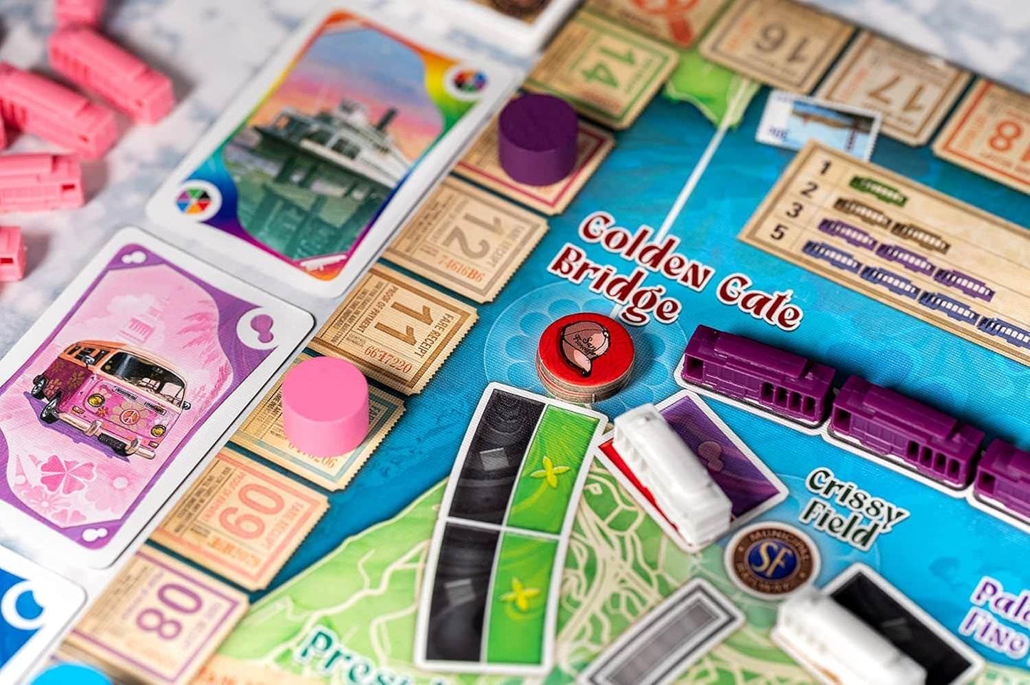 ボードゲーム Ticket to Ride San Francisco チケット トゥ ライド サンフランシスコ Alan R Moon 短時間 十五分 美しい カラフル デザイン ケーブルカー 観光名所 巡る 西海岸 交通網 ルートカード 集める お土産 トークン