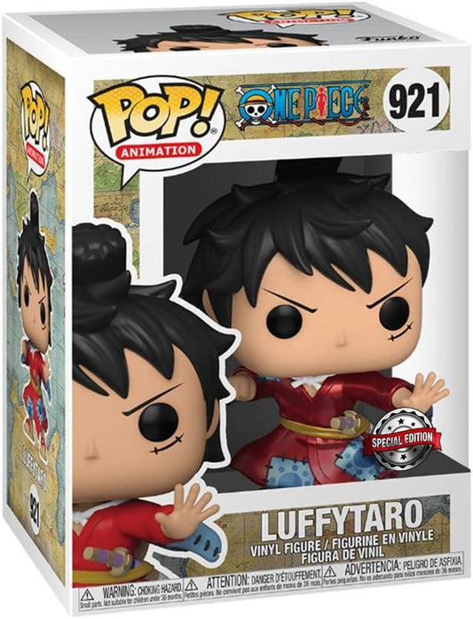 フィギュア Funko Pop! Animation 921 Luffytaro ONE PIECE Metallic Special Edition ワノ国編 赤い着物 青模様 木製下駄 麦わら帽子 まげ結い 左目傷跡 特徴的戦闘ポーズ 高級感あるメタリック加工 コレクター向け限定版 人気漫画