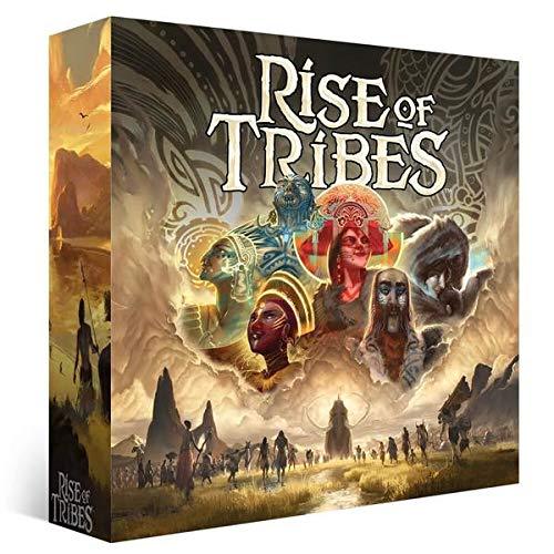 ボードゲーム Rise of Tribes ブラッドブルックス デザイナー 先史時代 文明 発展 戦略的 ダイスロール エリアコントロール モジュラーボード 可変プレイヤーパワー リーダーシップ 成長 移動 収集 目標カード達成 多人数