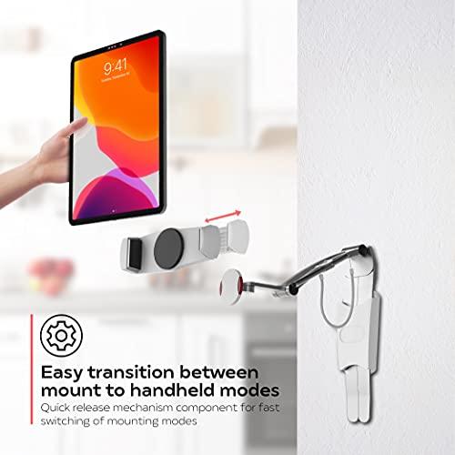 キッチン 多機能2-in-1キッチンタブレットスタンド CTA Digital 幅6インチから8.75インチ対応 壁掛けと卓上両用 アルミニウム製 軽量 耐久性優れ コンパクト収納 360度回転ヘッドピース 調整可能設置場所選ばず 動画視聴 レシピ閲覧