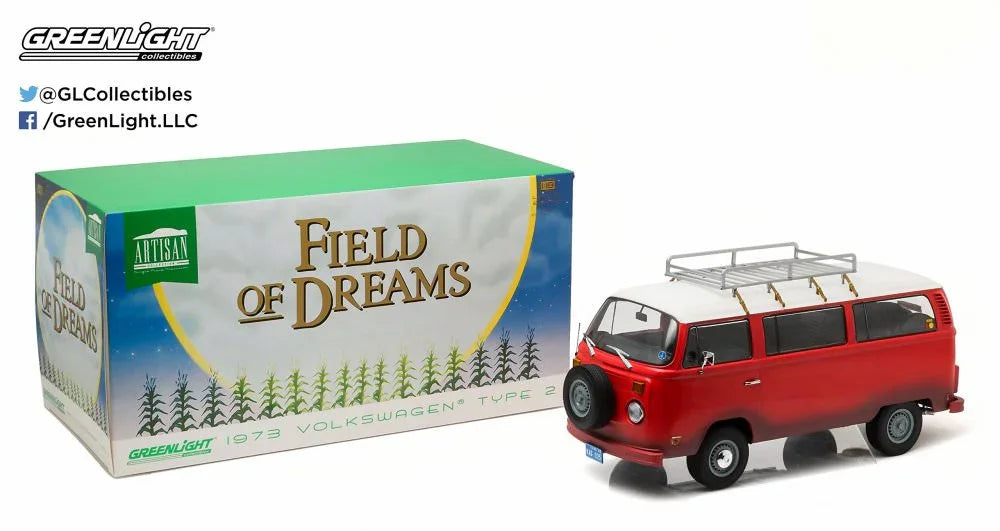 アウトレット品 ミニカー フォルクスワーゲン タイプ2 1973年式 映画フィールドオブドリームス登場モデル Greenlightブランド 大迫力1対18スケール ダイキャスト製 赤ボディ 精密造形 ヘッドライトウインドウホイール再現