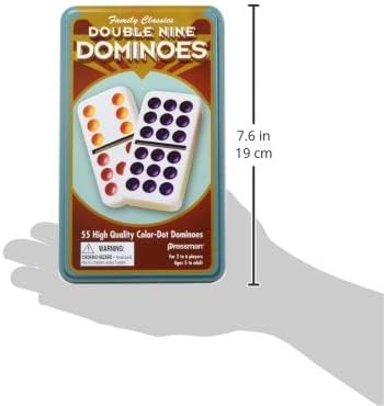 ドミノゲーム Pressman Toy Double Nine Dominoes ジャンボサイズ クリスタライン 55個 高品質 タイル素材 2人から7人 5歳以上 メキシカントレイン 鮮やか色ドット ヴィンテージ缶ケース