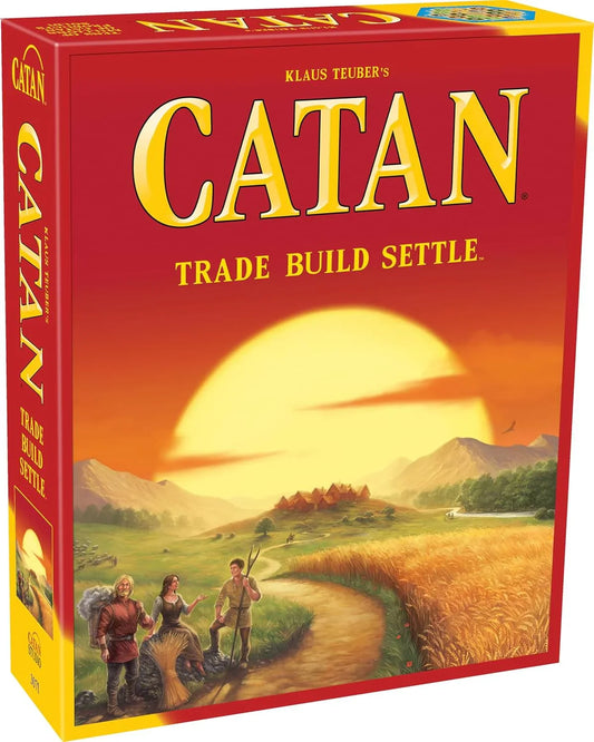 ボードゲーム CATAN基本セット CATAN 戦略性 高い 可変式 ゲームボード 六角形 地形タイル 木材 レンガ 羊毛 麦 鉱石 資源 取引 交渉 3-4人用 プレイ時間60-90分 対象年齢10歳以上 海岸フレームピース 港ピース 木製開拓地