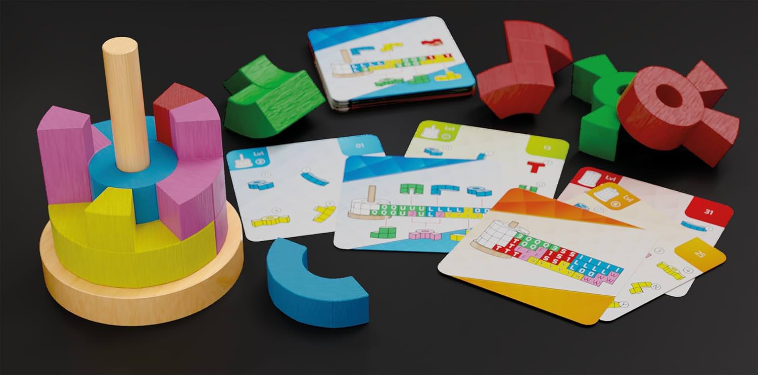 3Dパズルゲーム Katamino Tower カタミノ・タワー Gigamic社 15個木製ピース 円筒形タワー構築 6歳以上 1-2人 約15分 協力モード ソリタリーモード 2層-5層 45000通り以上 空間認識能力 論理的思考力 革新的体験 天然木