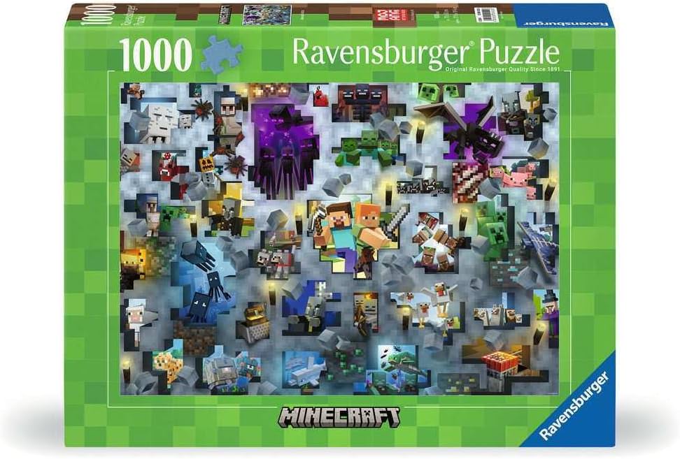 ジグソーパズル Ravensburger Mojang Minecraft Mobs 1000 Piece マインクラフト モブ キャラクター スティーブ アレックス クリーパー エンダードラゴン 村人 スケルトン ドイツ ラベンスバーガー 老舗 メーカー 冒険 創造力 集中力