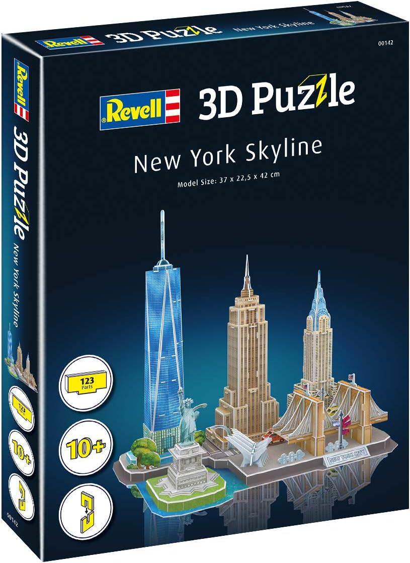 3Dパズル Revell ニューヨークスカイライン 123ピース 精密カット 発泡素材 簡単組み立て のり不要 工具不要 ワンワールドトレードセンター 自由の女神 ブルックリン橋 エンパイアステートビル クライスラービル インテリアサイズ