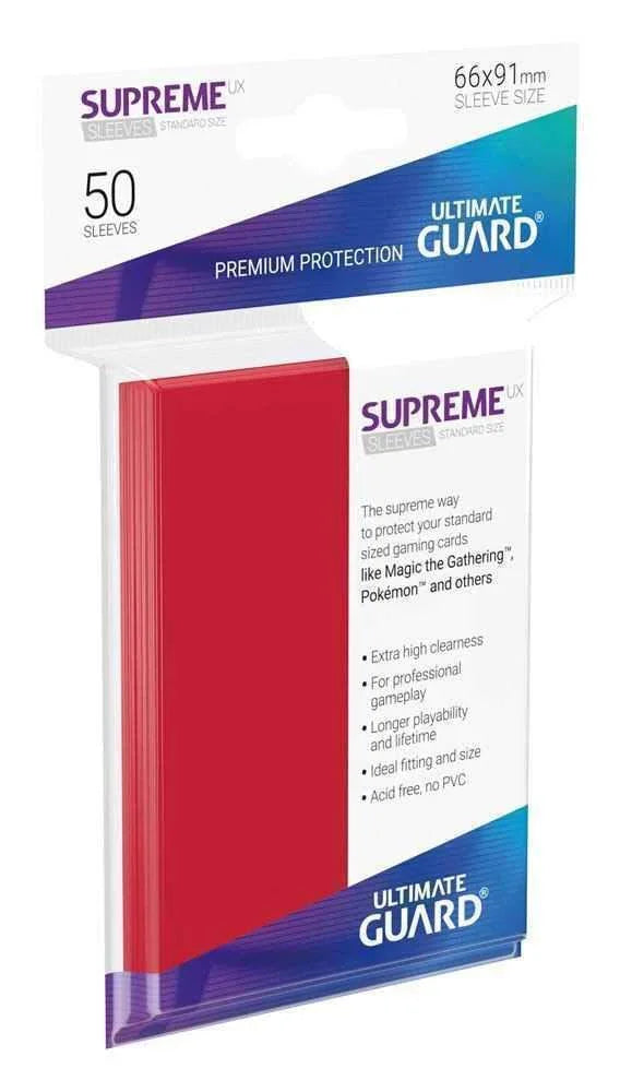 トレーディングカードスリーブ Ultimate Guard Supreme UX スリーブ スタンダードサイズ レッド 50枚入り カード保護 高透明度 ポリプロピレン採用 長期保存対応 角折れ防止 傷防止 強化シール シャッフル性能向上 Gloss表面 Matte裏面