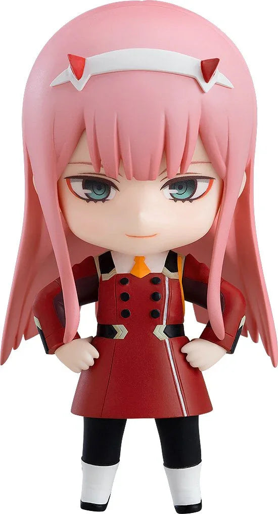 フィギュア DARLING in the FRANXX ゼロツー ねんどろいど グッドスマイルカンパニー PVC ABS 高さ約10cm 表情パーツ三種 ベーコンパーツ 制服ジャケット帽子付き 多彩なポージング可能 デフォルメスタイル 特徴的なピンク髪 赤い角