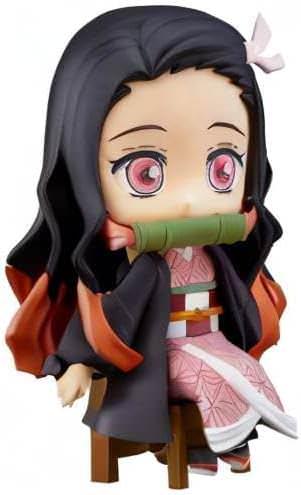フィギュア 鬼滅の刃 竈門禰豆子 ねんどろいど Swacchao! Good Smile Company コンパクトサイズ高さ約90mm椅子に座った姿ピンク色の瞳竹の口枷市松模様着物精巧再現机テーブル縁飾り可動塗装済みプラスチック製