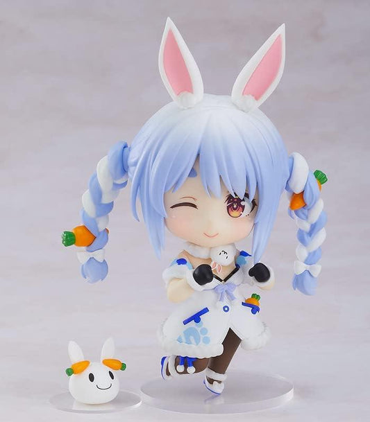 ホロライブプロダクション フィギュア ねんどろいど 兎田ぺこら グッドスマイルカンパニー製 PVC ABS塗装済み 可動式 高さ約100mm 青いウサギ耳 三つ編み髪型 アイドル風衣装 3種表情パーツ 通常 ウィンク 不安 ミニチュアうさぎ