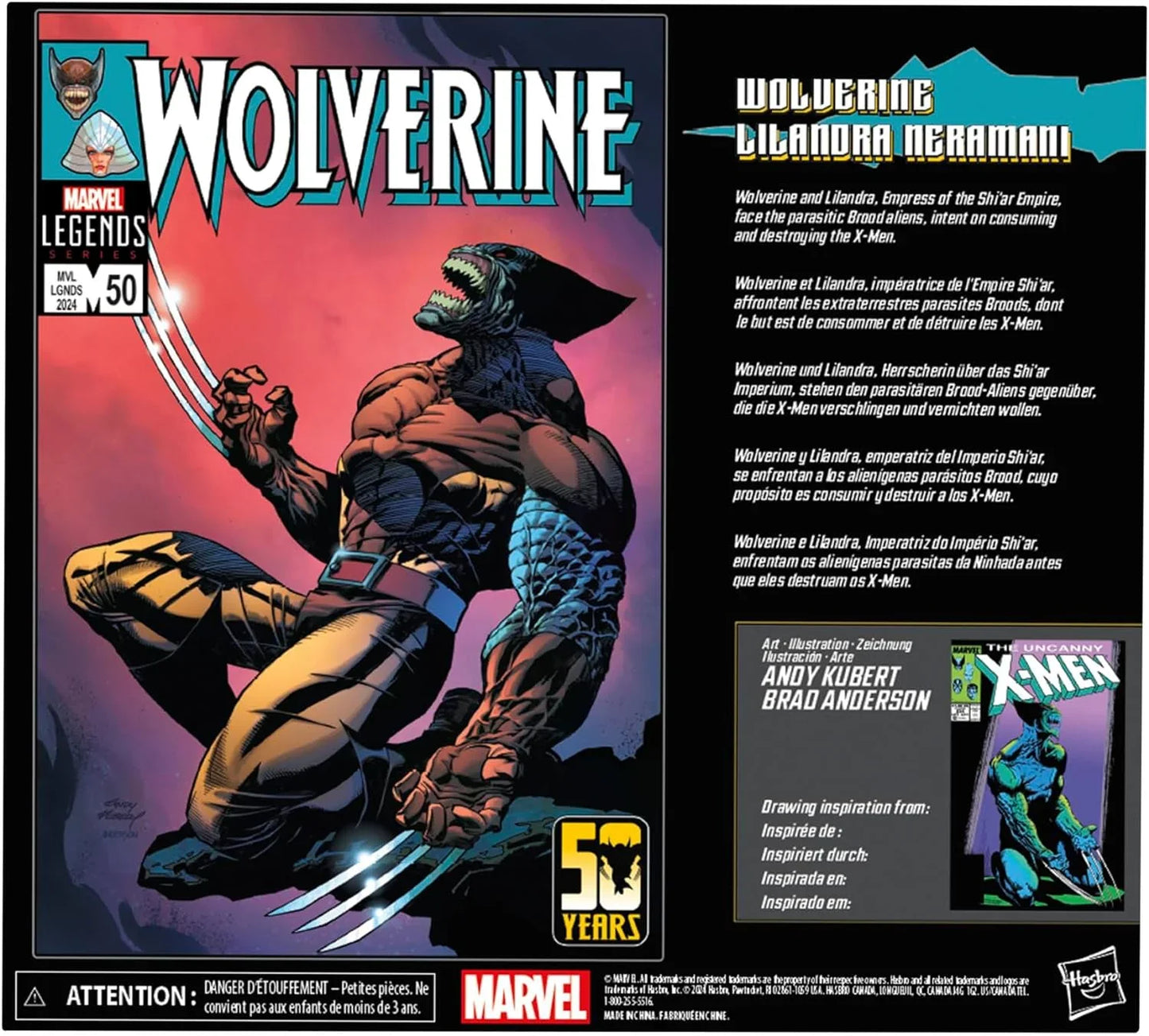 アクションフィギュア ウルヴァリン 50周年記念 マーベルレジェンド Hasbro ブルード感染形態 リランドラ・ネラマニ シアー帝国女帝 X-MEN コミックス 世界観 再現 6インチスケール アクセサリー付 コレクター ディスプレイ用