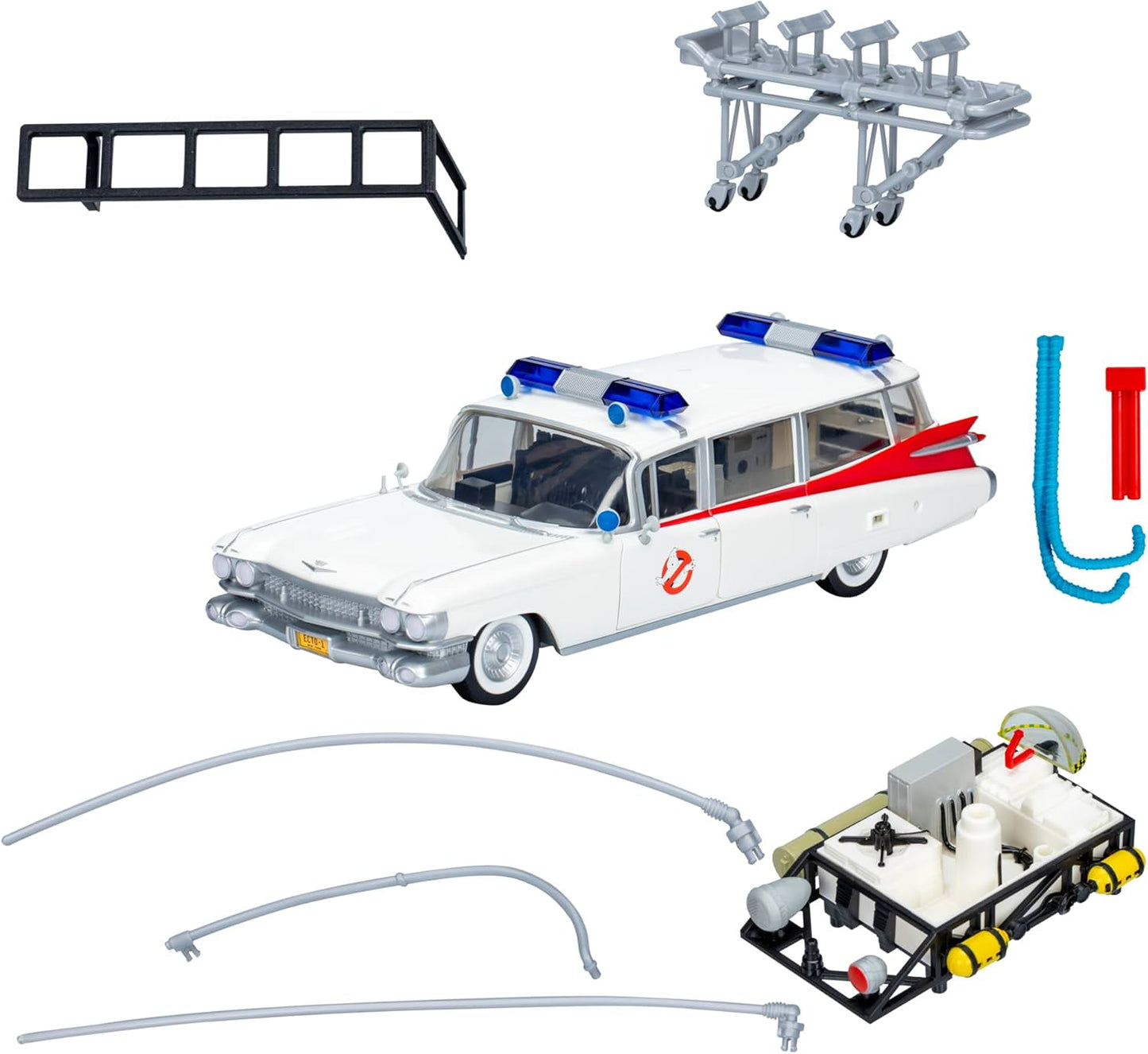 モデルカー ゴーストバスターズ プラズマシリーズ ECTO-1 1984 ハズブロ 精巧ディテール ドア開閉 ストレッチャー引き出し タイヤ回転 1959年式キャデラック ミラーメテオ 映画再現 救急車改造 特別装備 忠実設計