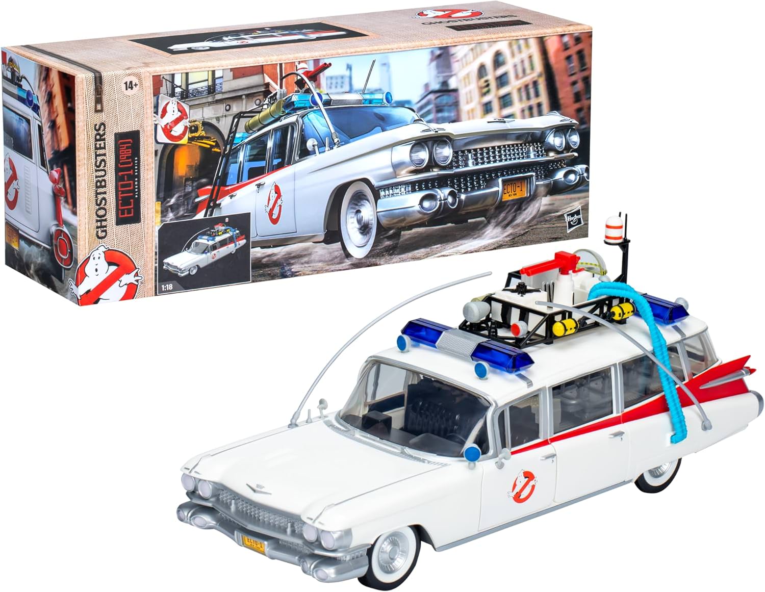 モデルカー ゴーストバスターズ プラズマシリーズ ECTO-1 1984 ハズブロ 精巧ディテール ドア開閉 ストレッチャー引き出し タイヤ回転 1959年式キャデラック ミラーメテオ 映画再現 救急車改造 特別装備 忠実設計