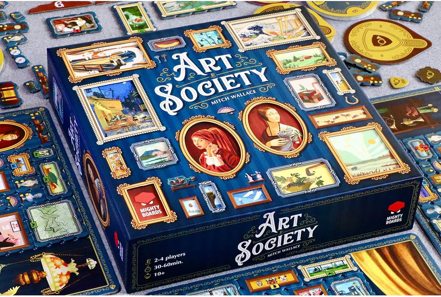 ボードゲーム Art Society アートソサエティ Mighty Boards社 戦略的 オークション タイル配置 19世紀後半 ヨーロッパ 芸術愛好家 邸宅 絵画 装飾品 収集 名声 アートコレクション 2人から4人 30分から60分 14歳以上