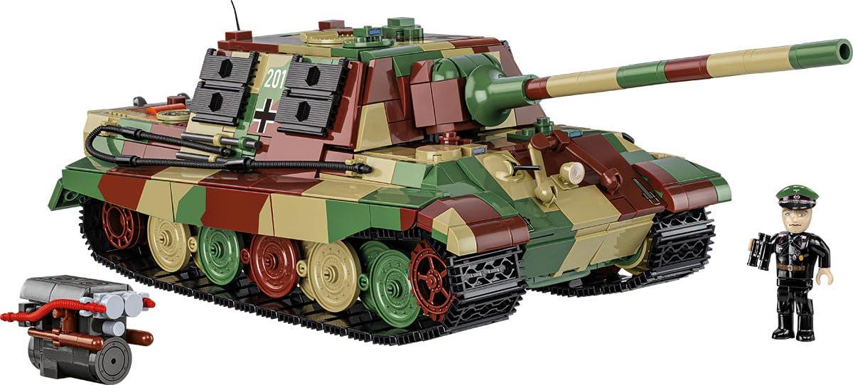 アウトレット品 プラモデル Cobi 2580 Sd Kfz 186 ヤークトティーガー ドイツ駆逐戦車モデルキット 第二次世界大戦 高精度1280ブロック 1対28スケール 可動砲身 開閉ハッチ取り外しミニエンジンモデル 戦車長フィギュア付属
