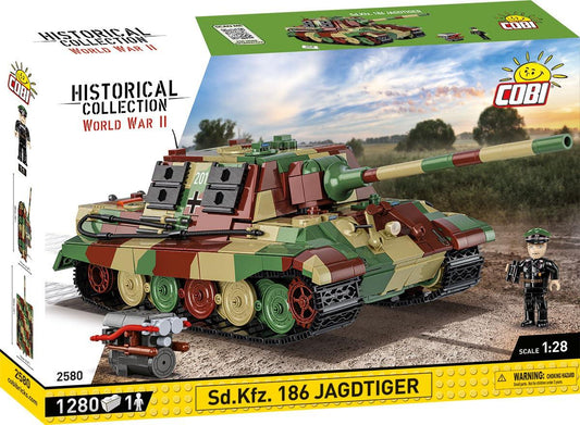 アウトレット品 プラモデル Cobi 2580 Sd Kfz 186 ヤークトティーガー ドイツ駆逐戦車モデルキット 第二次世界大戦 高精度1280ブロック 1対28スケール 可動砲身 開閉ハッチ取り外しミニエンジンモデル 戦車長フィギュア付属