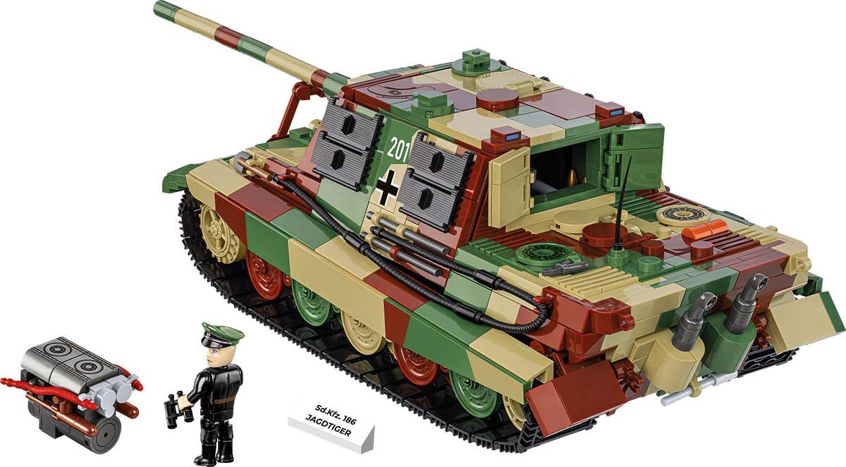 アウトレット品 プラモデル Cobi 2580 Sd Kfz 186 ヤークトティーガー ドイツ駆逐戦車モデルキット 第二次世界大戦 高精度1280ブロック 1対28スケール 可動砲身 開閉ハッチ取り外しミニエンジンモデル 戦車長フィギュア付属