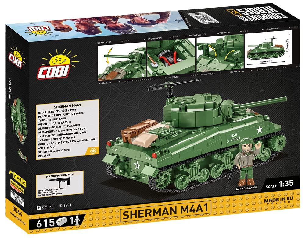 組み立て式ブロック模型 M4シャーマン中戦車 COBI 3044 アメリカ軍 第二次世界大戦 615ピース 精密ディテール エンジン再現 360度回転砲塔 ハッチ開閉可能 戦車兵フィギュア付属 高耐久 プラスチック製 レゴ互換 コレクション向け