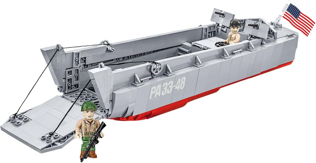 レゴブロック COBI LCVP ヒギンズボート COBI ブロック ブロックモデル 歴史的 上陸用舟艇 35スケール 全長36cm 可動前部ランプ 昇降機構 機関銃可動式 舵 エンジンハッチ 高品質印刷 スタンド付属 ミリタリー