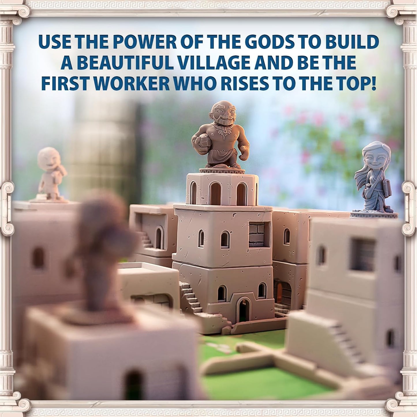 戦略ボードゲーム サントリーニ 第2版 Santorini Second Edition Roxley 2人から4人 約20分 8歳以上 40種類神々英雄能力カード シンプルルール 奥深い戦略性 アブストラクトゲーム 建設者 白壁建物 移動建設 リプレイ性