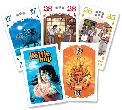 カードゲーム Bottle Imp ボトルインプ 強化版 Stronghold Games 独創的 トリックテイキング 低いカード切り札 木製ボトル付き 10歳以上 2-4人 約30分 ボトルの呪い短編小説原作 ポイント競争 戦略的駆け引き 魅力的 英語版 日本語説明書なし
