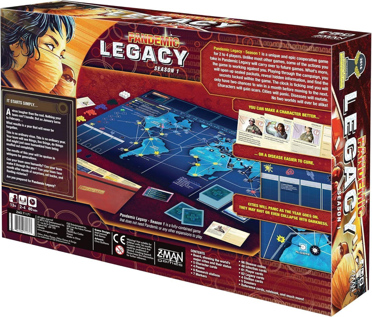 ボードゲーム Pandemic Legacy Season 1 Red パンデミック 世界的な人気協力型キャンペーンゲーム ブランド 専門家チーム 疫病対策 世界各地移動研究ステーション建設治療開発 非常に高い没入感