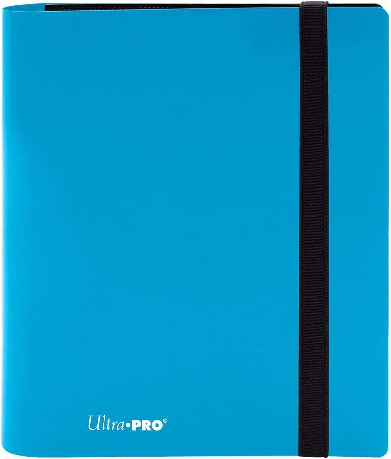 トレーディングカードバインダー Ultra Pro 4-Pocket Eclipse Sky Blue PRO-Binder 高機能 高品質 非PVC 素材 160枚 収納 両面 横入れ 伸縮性ストラップ 黒色凹凸加工 カード保護 コンパクト 携帯便利 長期保存 コレクション整理