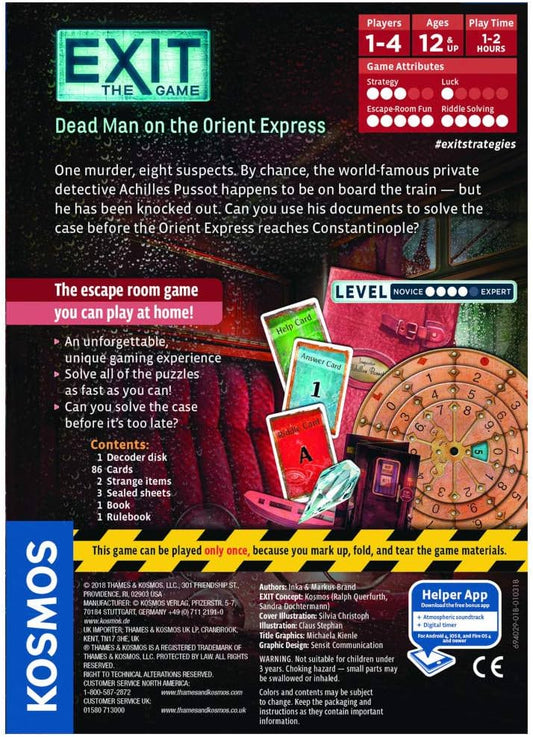 脱出ゲーム EXIT The Game Dead Man Orient Express オリエント急行の殺人 Thames Kosmos 協力型 パズルゲーム アガサ・クリスティ ミステリー 推理 探偵 1名から4名 60分から120分 12歳以上 難易度5段階中4 ドイツ製造