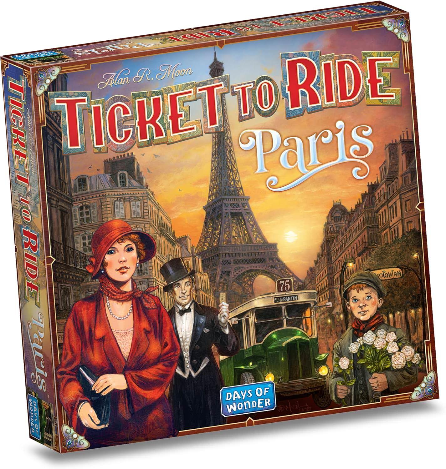 ボードゲーム Ticket to Ride Paris Cities テンポ良い戦略的プレイ 完全版英語版 1920年代パリ街歩き 主要観光地ルート構築 バスネットワーク設計 青白赤カード活用 ボーナスポイント獲得 家族友人団らん向け 2-4人用