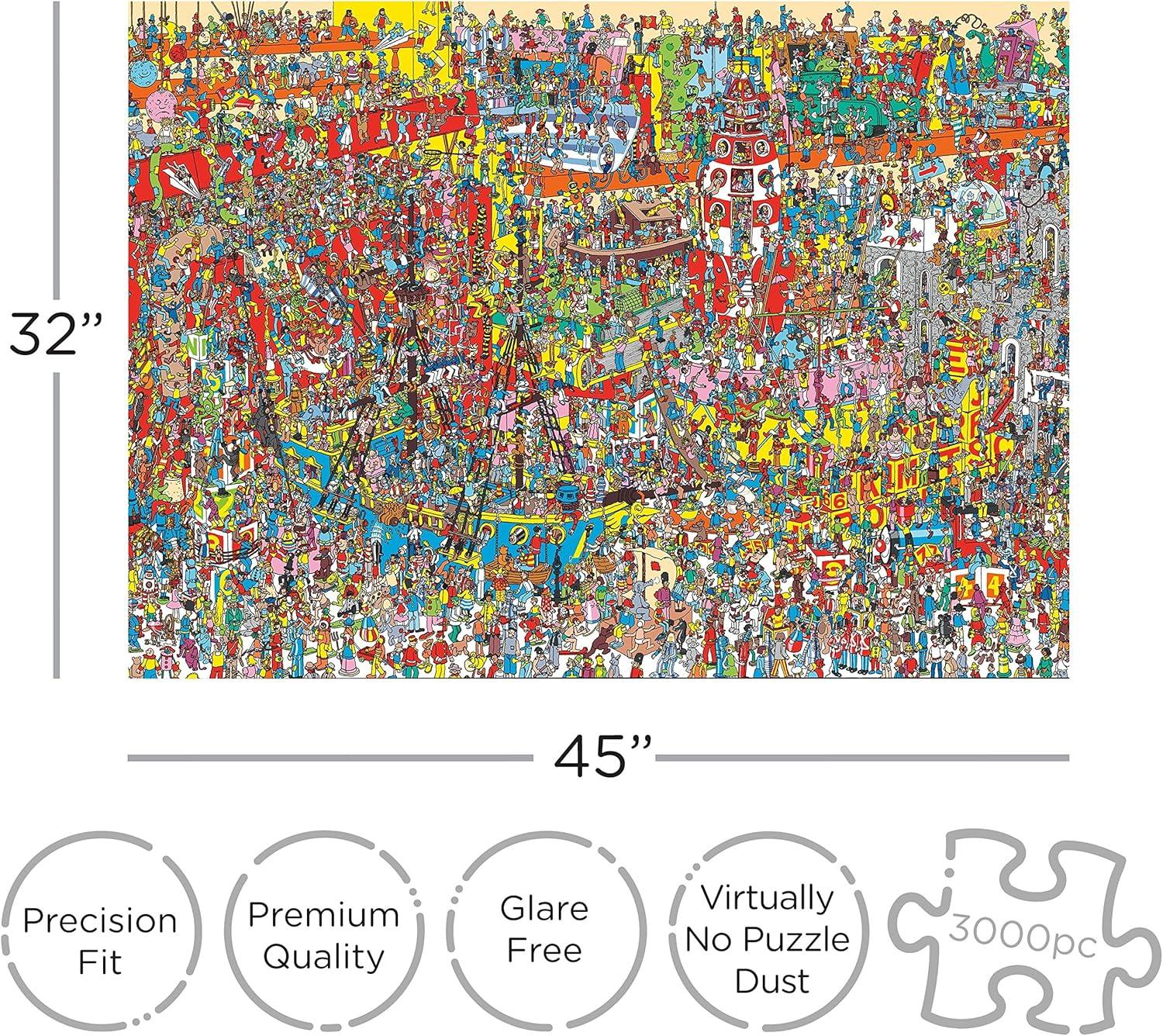 パズル ジグソーパズル Where's Waldo 3000 Piece Puzzle Aquarius 3000ピース こだわり高品質厚紙使用 耐久性抜群 光沢抑えた目に優しい紙質 精密カット技術 完璧フィット 清潔仕上げ ランダムカット 難易度適度 バイリンガル表記