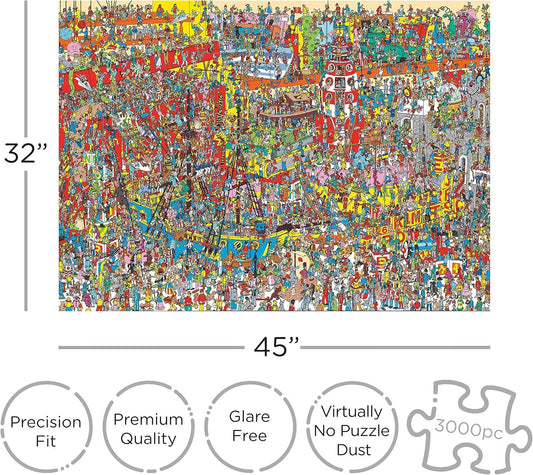 パズル ジグソーパズル Where's Waldo 3000 Piece Puzzle Aquarius 3000ピース こだわり高品質厚紙使用 耐久性抜群 光沢抑えた目に優しい紙質 精密カット技術 完璧フィット 清潔仕上げ ランダムカット 難易度適度 バイリンガル表記