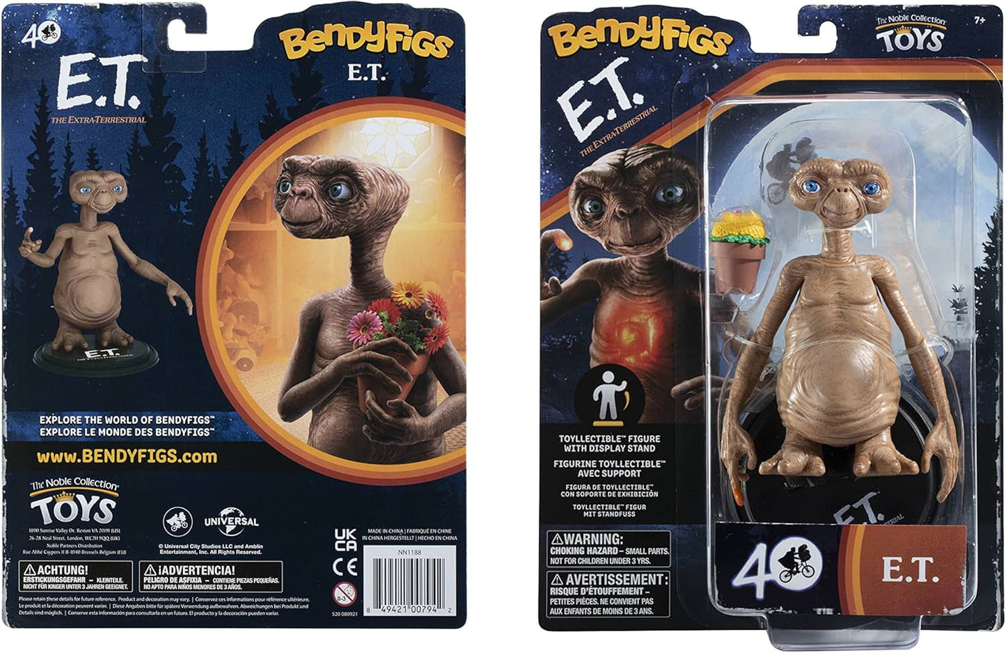 フィギュア E.T. ノーブルコレクション社製 BendyFig 40周年記念 スピルバーグ監督 映画 地球外生命体 エリオット 友情 5.5インチ 約14cm 曲げられる機能 ポーズ自由自在 スタンド付属 コレクタブル