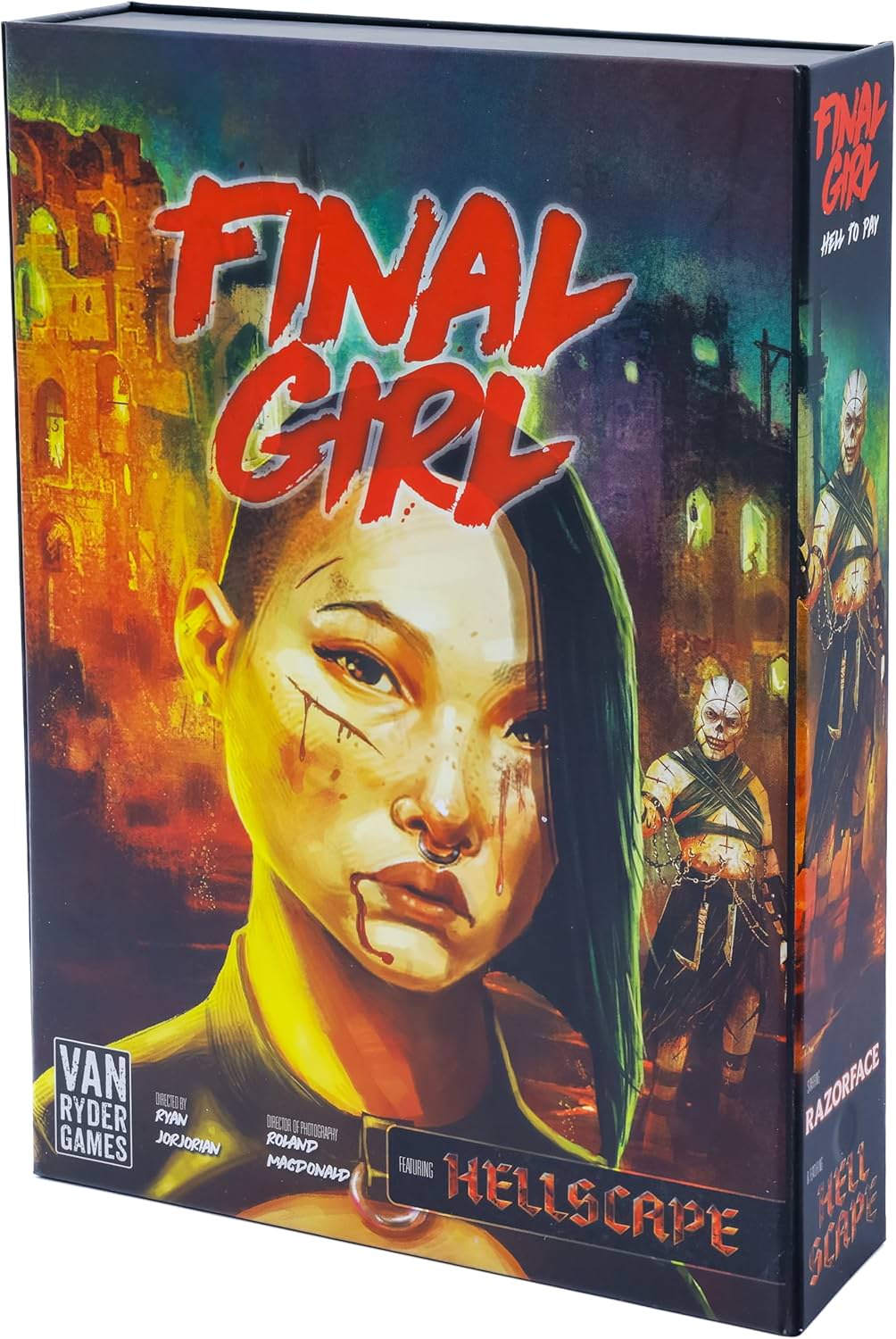 ボードゲーム ファイナルガール ヘル トゥ ペイ Final Girl Hell to Pay Van Ryder Games ソロプレイ専用 ホラー映画 殺人鬼 悪魔 拡張セット フィーチャーフィルム 悪の巣窟 リバーボートカジノ ミニチュア