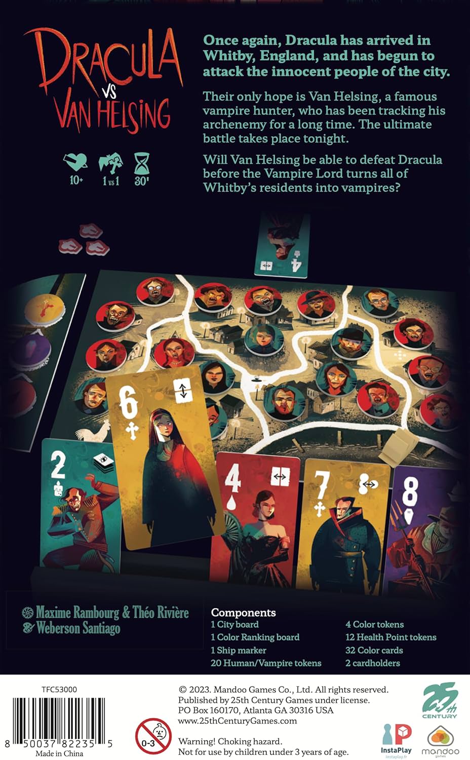2人用 非対称型 対戦 カードゲーム ドラキュラ vs ヴァン・ヘルシング 25th Century Games 小説 テーマ ゴシックホラー 世界観 プレイ時間 20分 45分 対象年齢 10歳以上 手札管理 エリアマジョリティ 心理戦 戦略