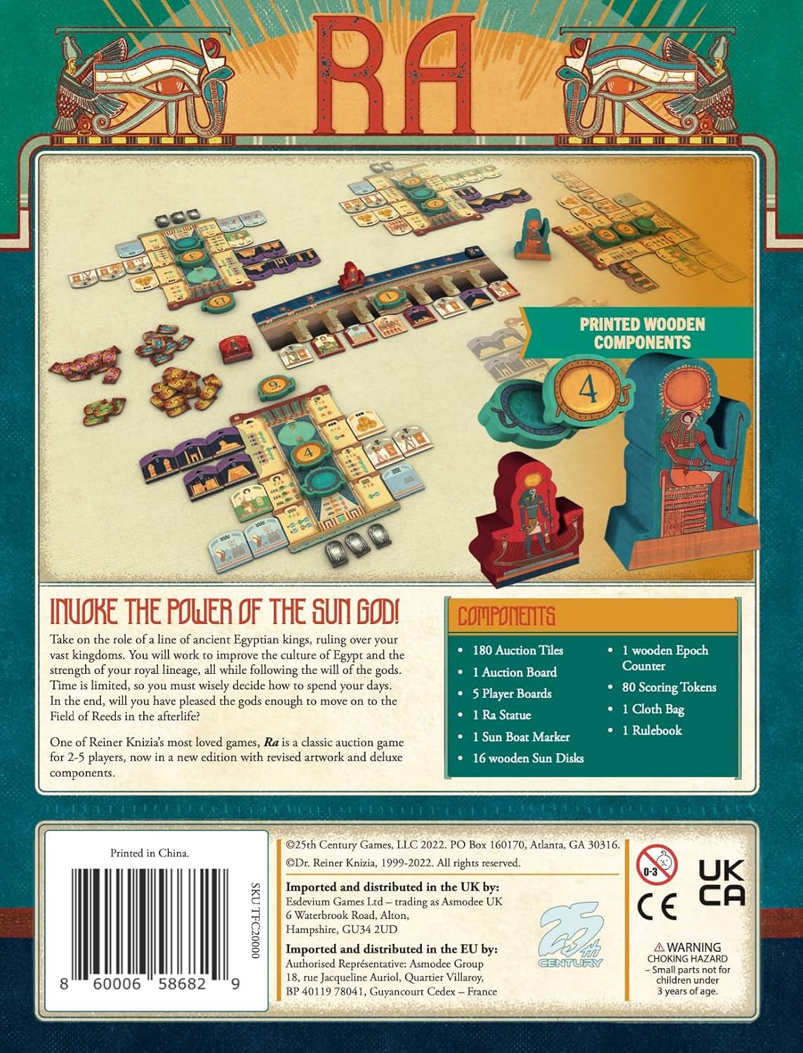 ボードゲーム ラー Ra 25th Century Games ライナー・クニツィア 古代エジプト 競り オークション セットコレクション 太陽タイル 2人から5人 45分から60分 14歳以上 3つの時代 エポック 名声ポイント ファラオ 記念碑