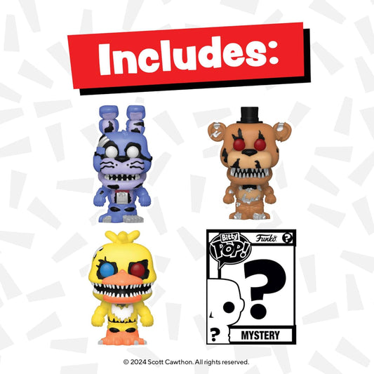ホラーゲーム フィギュア Five Nights at Freddy's フレディーズでの五夜 Bitty Pop! 4パックセット Nightmare Bonnie ミステリー レア ハイパーレア アニマトロニクス コレクション ハードアクリルケース 夜間警備員 恐怖演出 底蓋