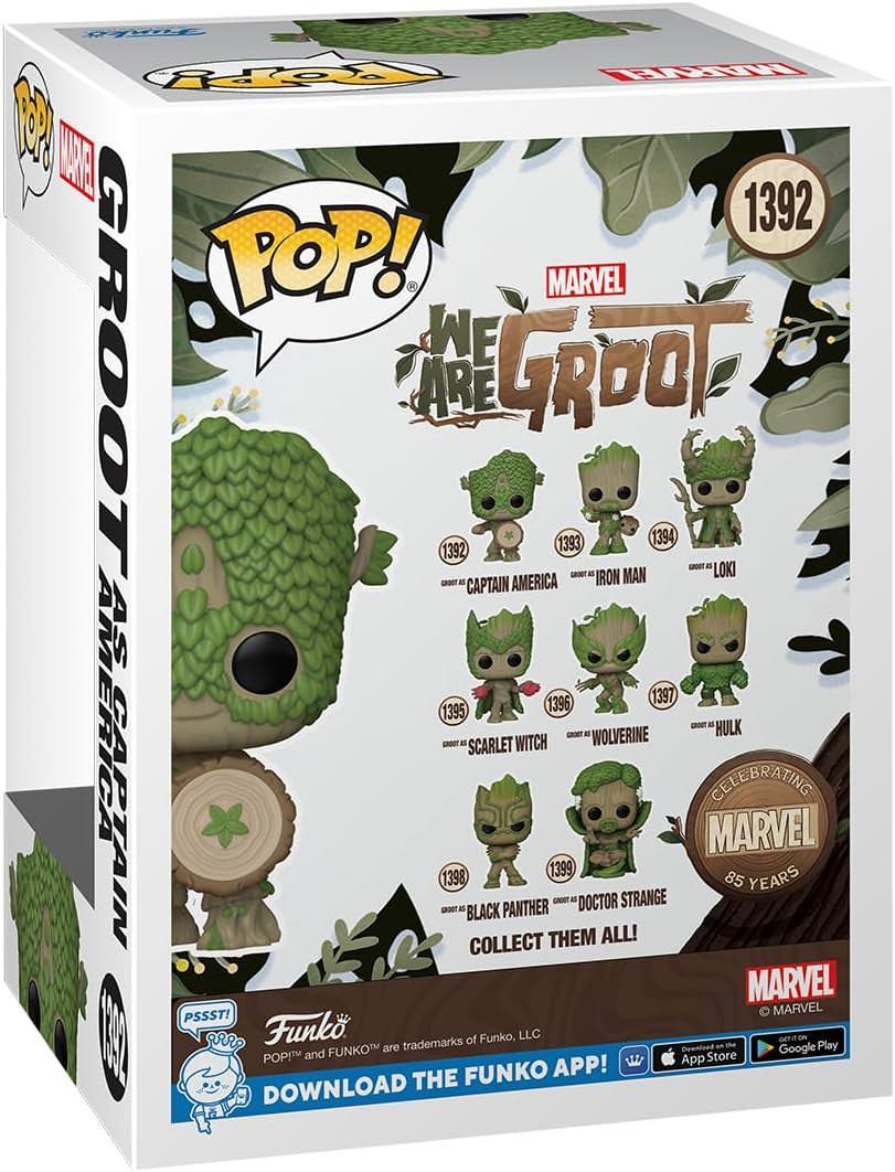フィギュア Funko Pop Marvel Groot as Captain America マーベル85周年記念 We Are Groot 特別デザイン 高品質 ビニール製ボブルヘッド 約8.1cm 窓付きボックス コレクター向け 木の質感 キャプテンアメリカの盾 再現 並行輸入品