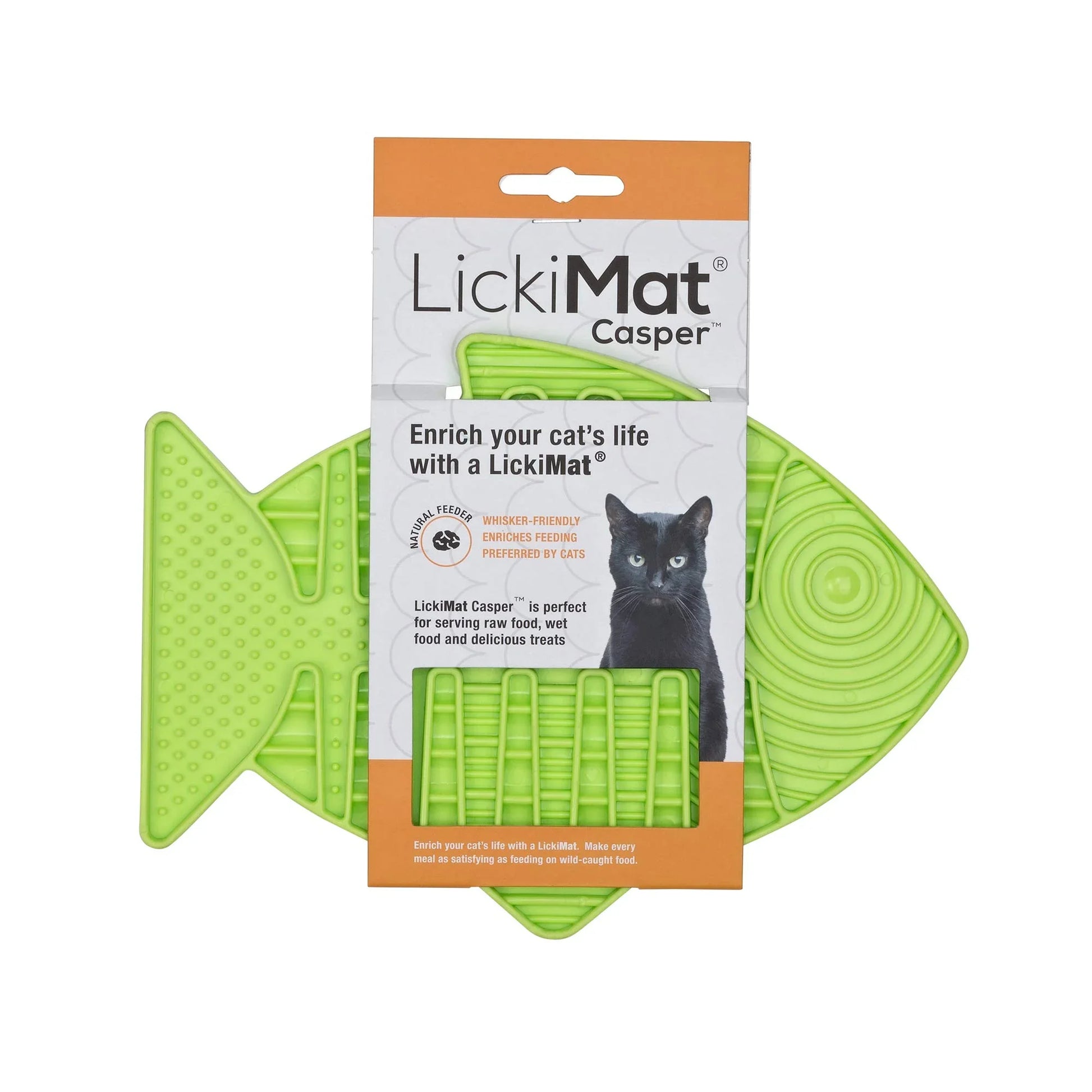 食事マット リッキーマット キャスパー グリーン リッキーマット 魚型デザイン 食事ペース調整 唾液促進 歯と歯茎保護 ひげストレス軽減 ペットエンリッチメント 猫本能刺激 オーストラリア発 食品グレードTPR 耐熱冷凍対応 22×15cm
