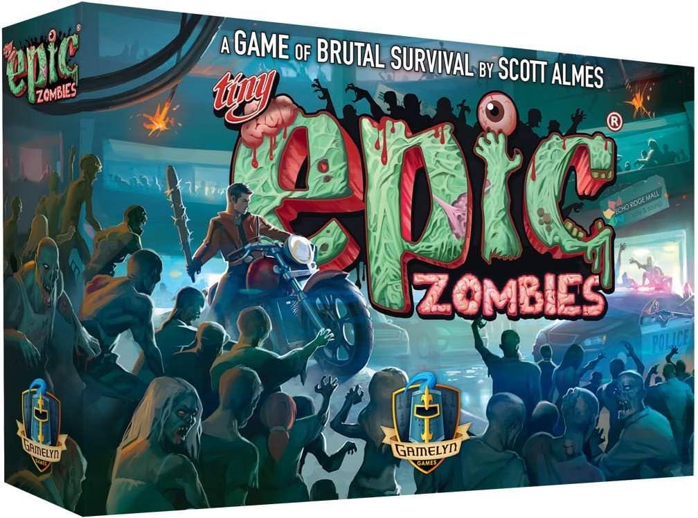 ボードゲーム Tiny Epic Zombies スコット・アルメス 小型コンパクト 多彩なプレイモード ゾンビサバイバル ITEMeeplesシステム 探索戦闘協力プレイ ソロ対応 14歳以上 プレイヤーパワー 可変ダイス推奨時間30から60分