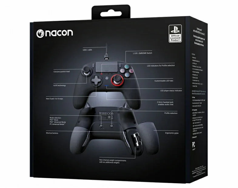 コントローラー Nacon ナコン レボリューション プロ V3 PS4 有線コントローラー PlayStationオフィシャルライセンス 競技ゲーマー仕様 高度カスタマイズ対応 専用ソフトウェア付属 重量調整 RGBバックライト搭載 安定接続設計