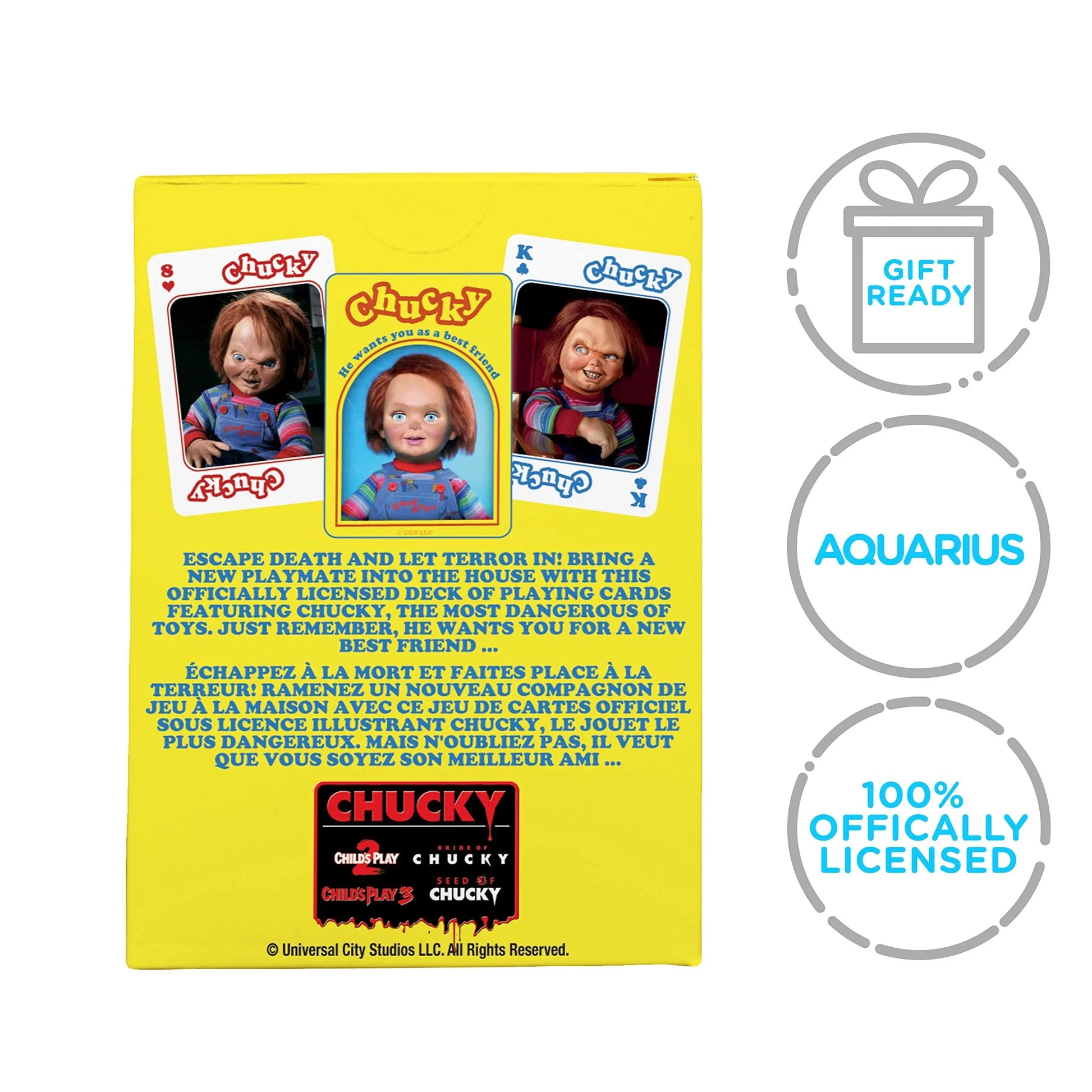 プレイングカード チャッキー プレイングカード チャイルド・プレイ Aquarius 公式ライセンス ホラー映画 名作シリーズ キャラクター デッキ52枚 ジョーカー2枚 リネン仕上げ 滑りにくい耐久性 高品質 アクアリウス