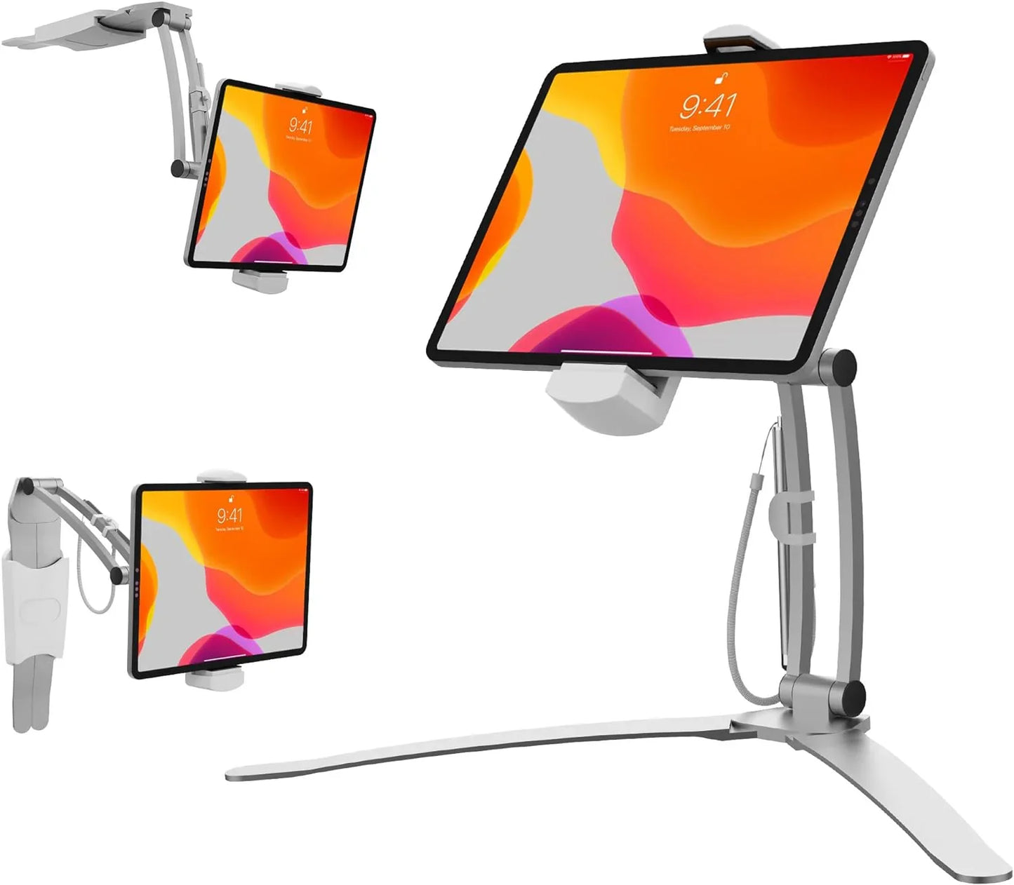アウトレット品 キッチン 多機能2-in-1キッチンタブレットスタンド CTA Digital 幅6インチから8.75インチ対応 壁掛けと卓上両用 アルミニウム製 軽量 耐久性優れ コンパクト収納 360度回転ヘッドピース 調整可能設置場所選ばず 動画視聴