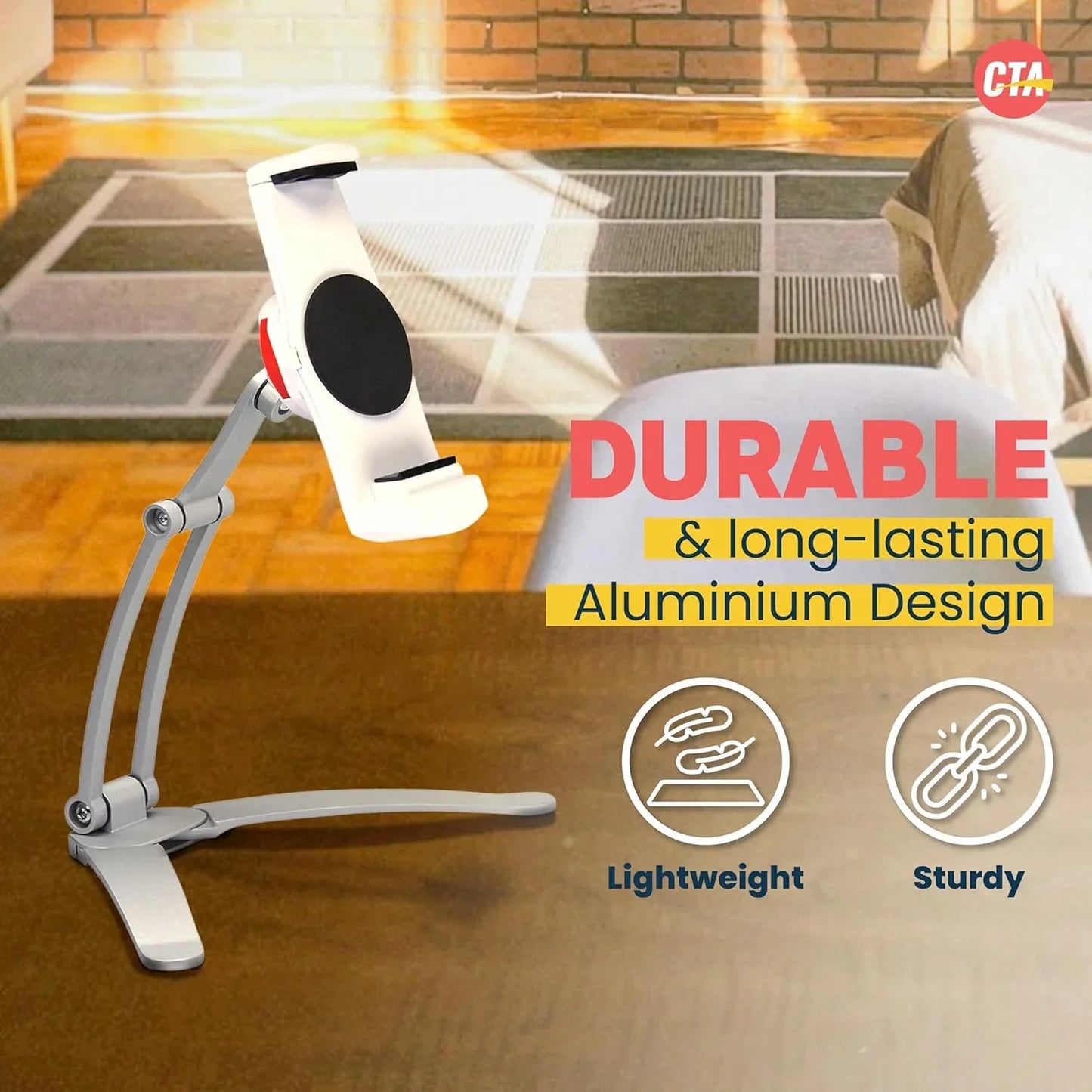 アウトレット品 キッチン 多機能2-in-1キッチンタブレットスタンド CTA Digital 幅6インチから8.75インチ対応 壁掛けと卓上両用 アルミニウム製 軽量 耐久性優れ コンパクト収納 360度回転ヘッドピース 調整可能設置場所選ばず 動画視聴