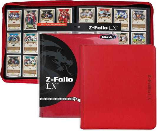 トレーディングカードアルバム Z-Folio 12ポケット LX アルバム レッド カードコレクター向け プレミアム両面ページ480枚収納可能 サイドローディング式 ポリプロピレン製長期保存対応 高品質素材 レザーレットカバーデザイン