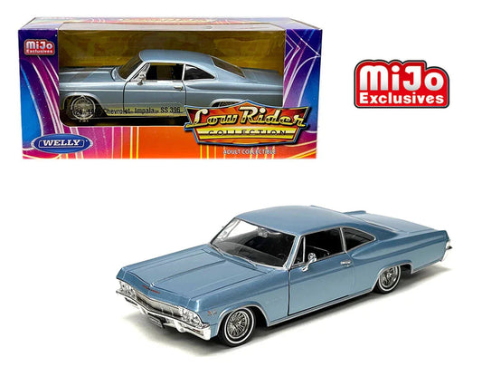 ミニカーミニカー 1965年式シボレーインパラSS396 WELLY 限定モデル Mijo コラボ ダイキャスト製 124スケール ライトブルーボディ クロームパーツ ワイヤースポーク ホイール ローライダースタイル 高性能V8エンジン搭載 アメ車ファン向け