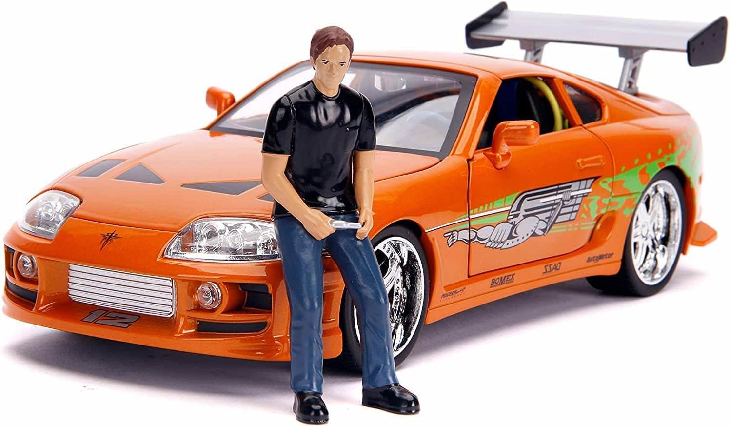 アウトレット品 ミニカーモデル ワイルドスピード 1995年式トヨタ スープラ ブライアンオコナー メタリックボディ 1 18スケール 点灯ヘッドライト テールランプ エンジンクロームパーツ 精密配線 映画再現 コレクション向け クールデザイン 限定仕様