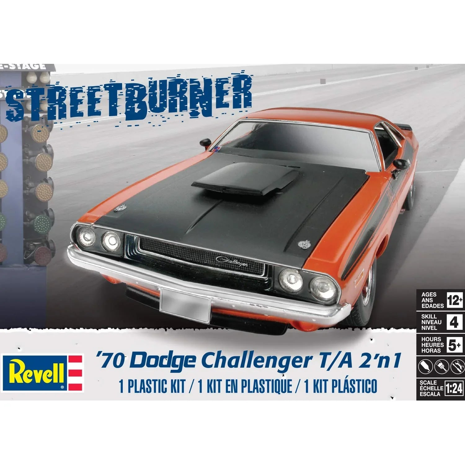 アウトレット品 プラモデル 1970年 ダッジ チャレンジャー T/A Revell 12596 アメリカン マッスルカー 1 24スケール 2in1 精密モデルキット 高品質パーツ クロームメッキ ブラックタイヤ インテリア再現