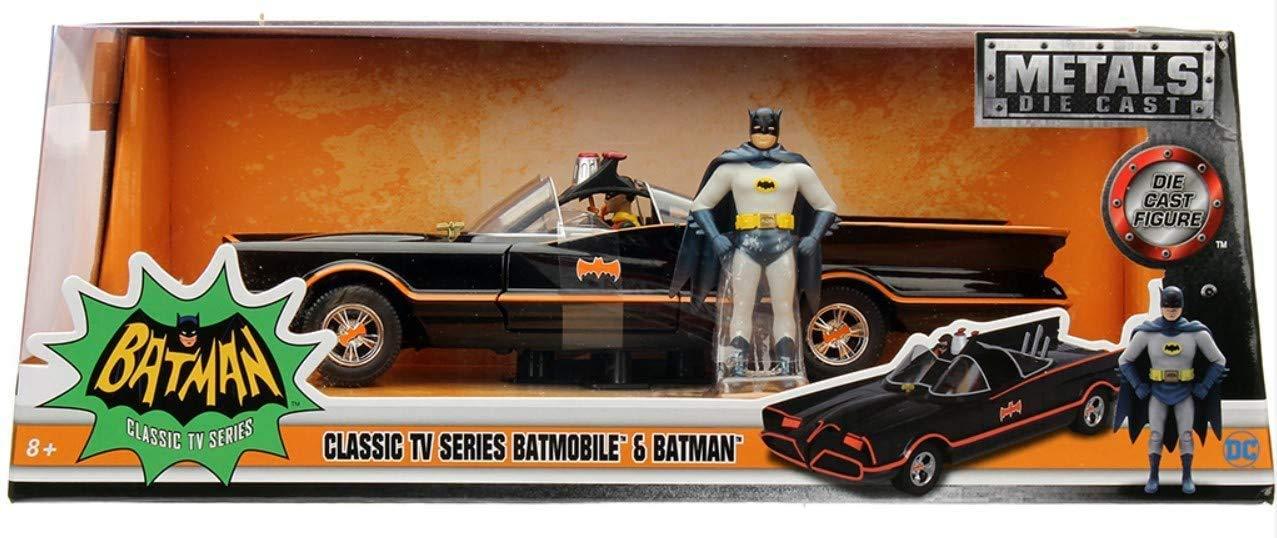 アウトレット品 ミニカー バットモービル 1 24スケール DCコミックス バットマン TVシリーズ 1966年モデル JADA TOYS コレクターズアイテム 流線型ボディ ダブルバブルキャノピー バットフィン リアエンド ガジェット 火炎放射器 オイル散布装置