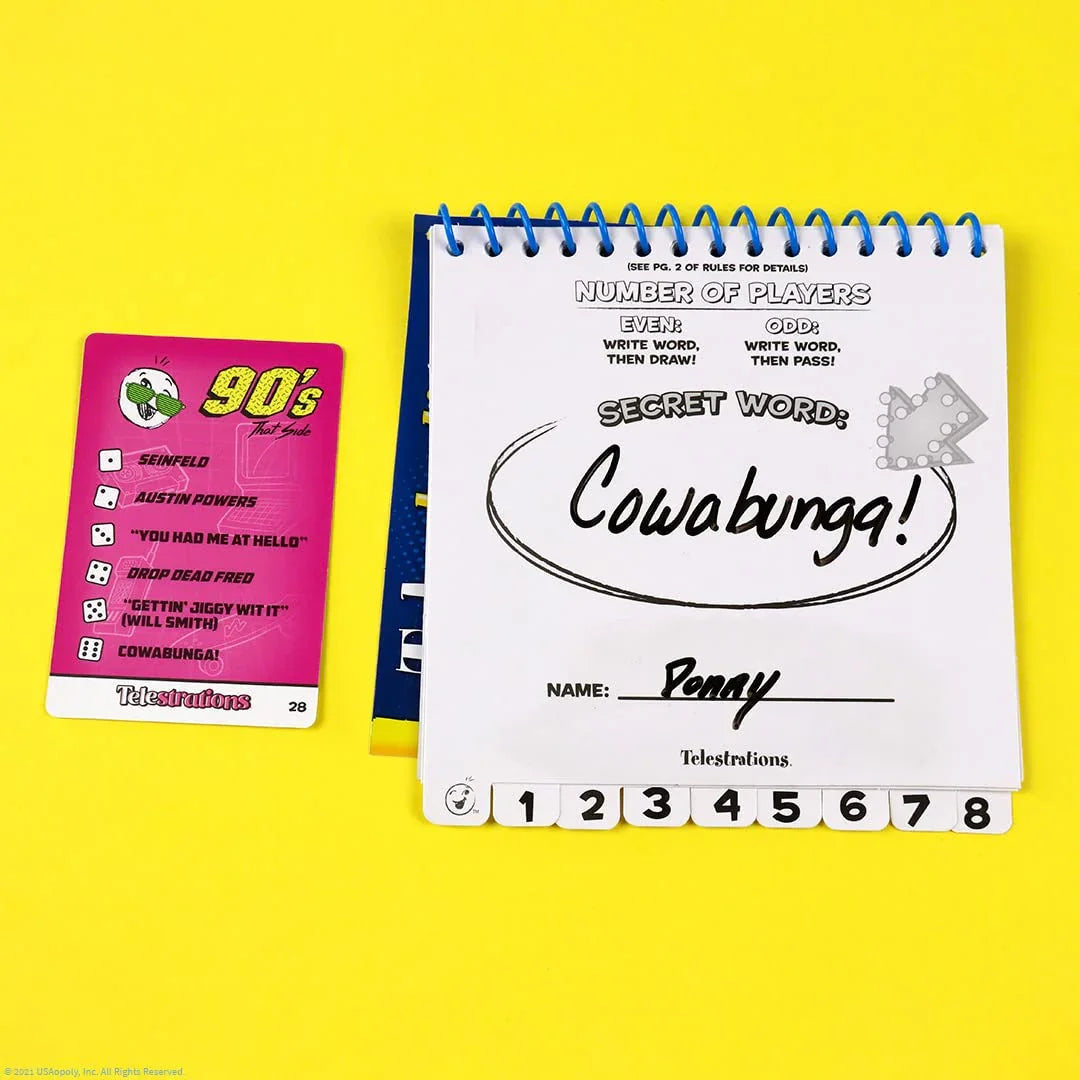 ボードゲーム Telestrations 80's & 90's Expansion Telestrations 80年代 90年代 両面カード仕様 受賞歴 人気お絵描きゲーム 拡張パック 伝言ゲーム 家族 友人 パーティー 文化テーマ 笑い交流 15-30分 プレイ人数六人以上